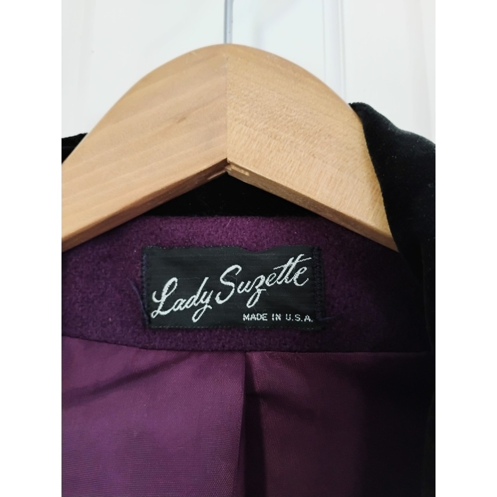 Lady Suzette Wool Blend Coat Womens XL Purple Velvet Collar VTG Long Overcoat - Picture 4 of 9